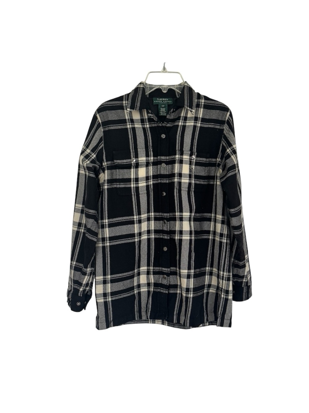 Ralph Lauren 100% Wool Plaid Shirt Top Black And Gray Long Sleeves Size XSP
